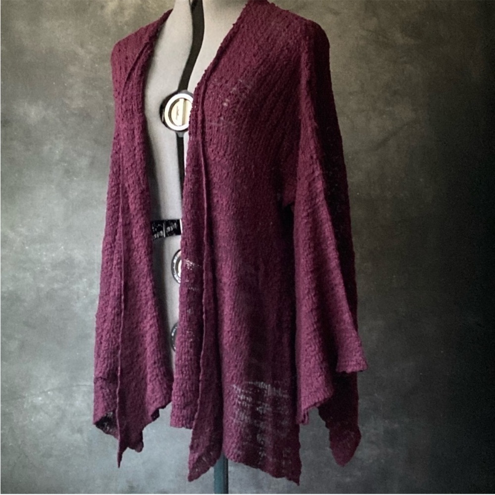 Free People Burgundy Loose Knit Bell Sleeves Oversized Cardigan Sz S - Picture 2 of 5